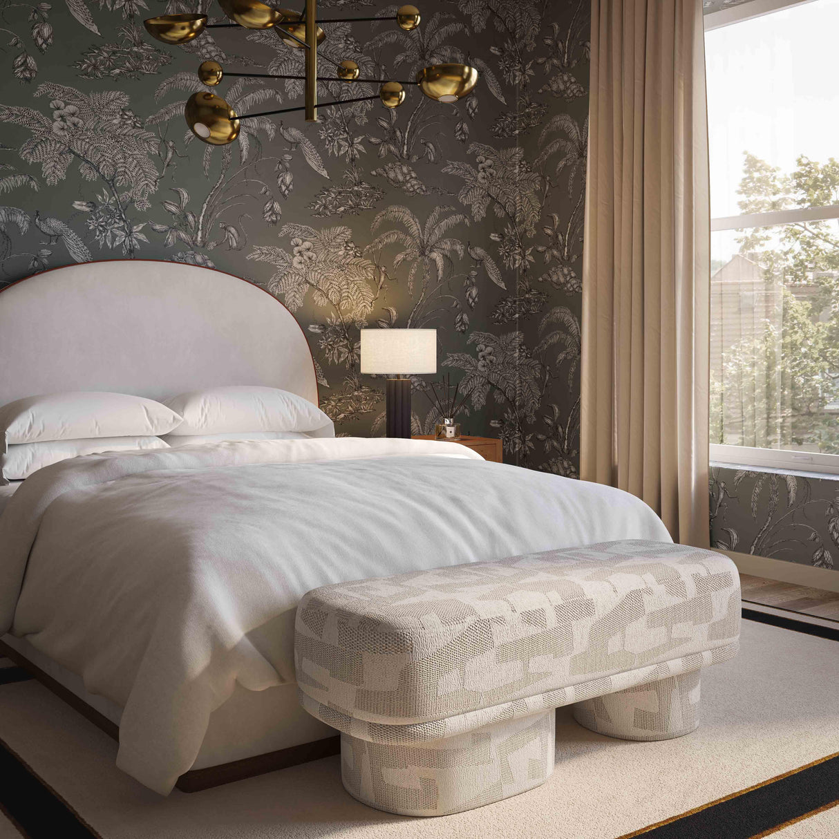 TOV Lena Cream Jacquard Bench
