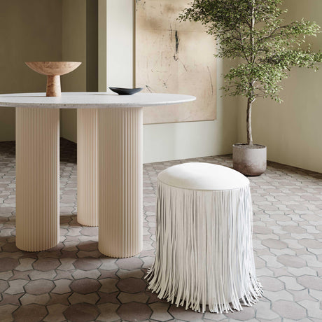 TOV Shag Me Ivory Performance Vegan Leather Ottoman