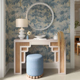 TOV Dex Faded Blue Upcycled Fabric Ottoman