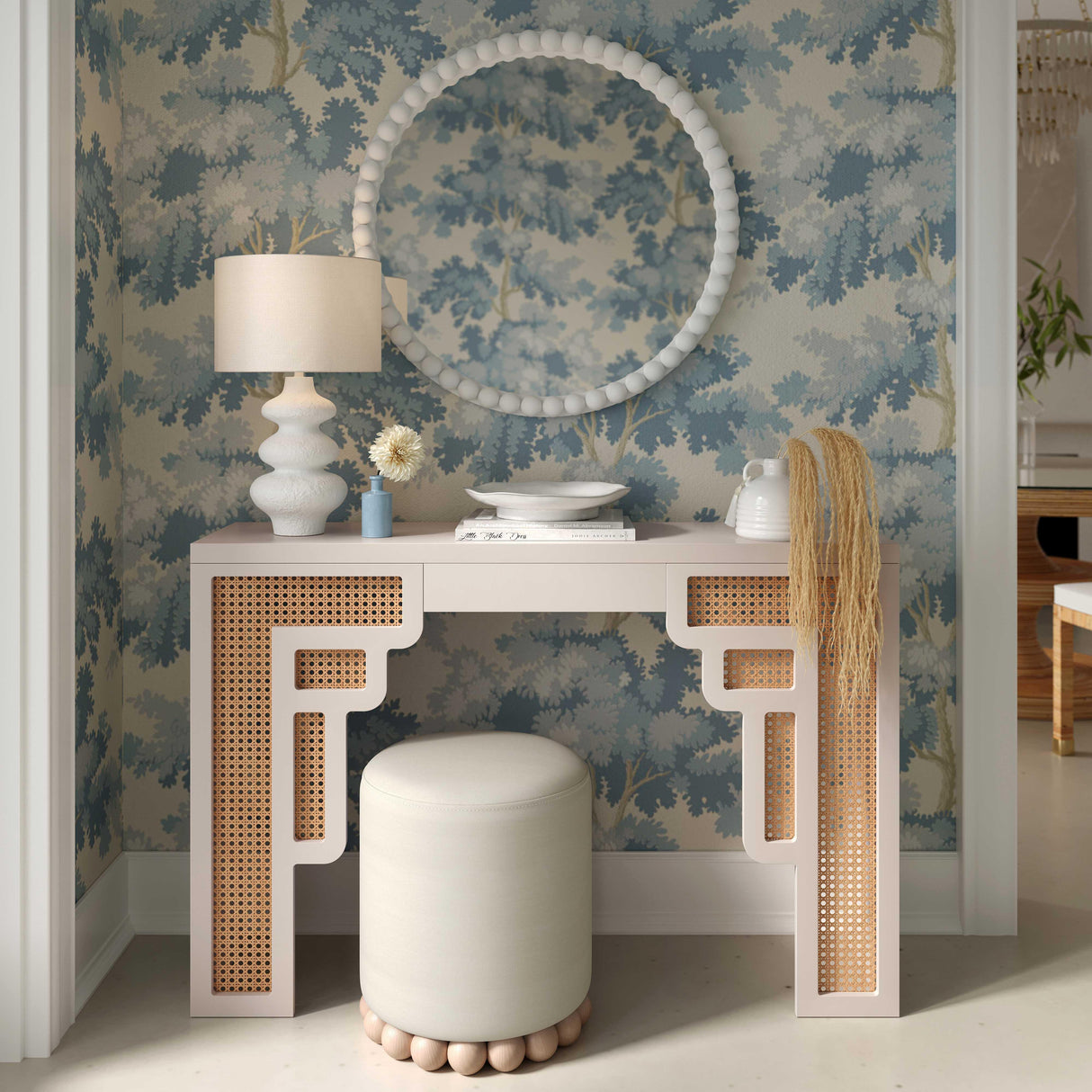 TOV Dex Cream Upcycled Fabric Ottoman