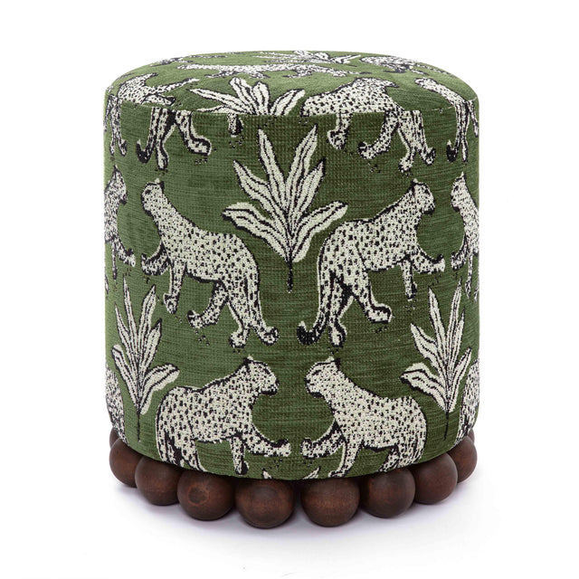 TOV Dex Olive Green Leopard Jacquard Ottoman