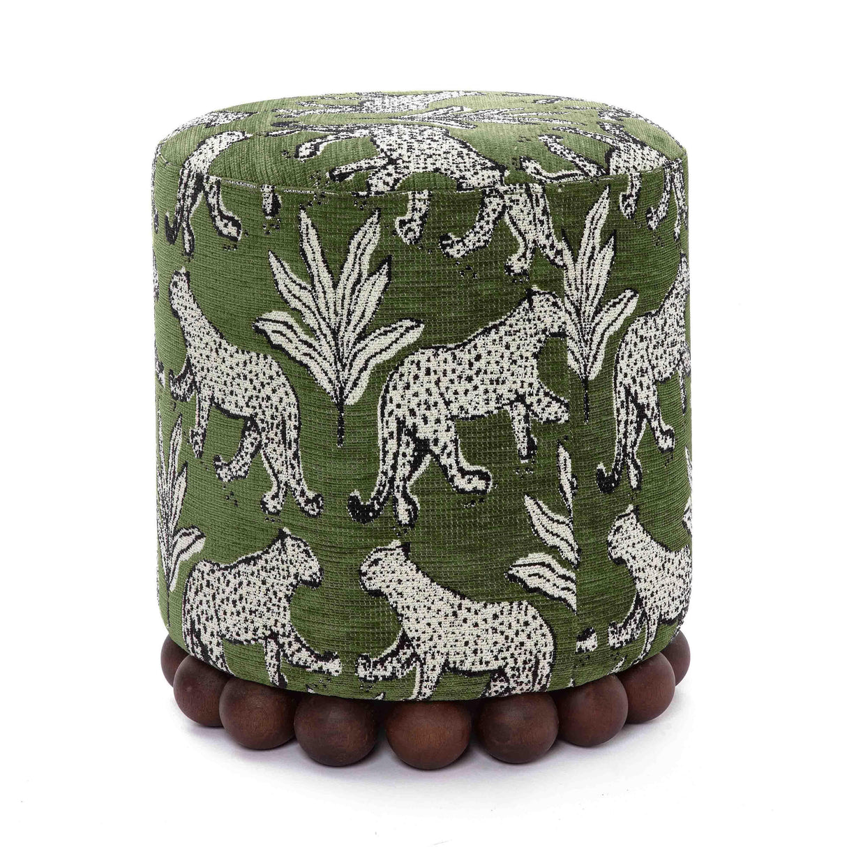 TOV Dex Olive Green Leopard Jacquard Ottoman