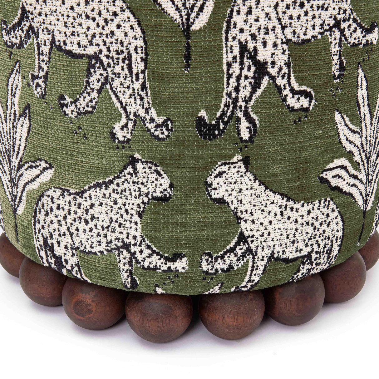 TOV Dex Olive Green Leopard Jacquard Ottoman