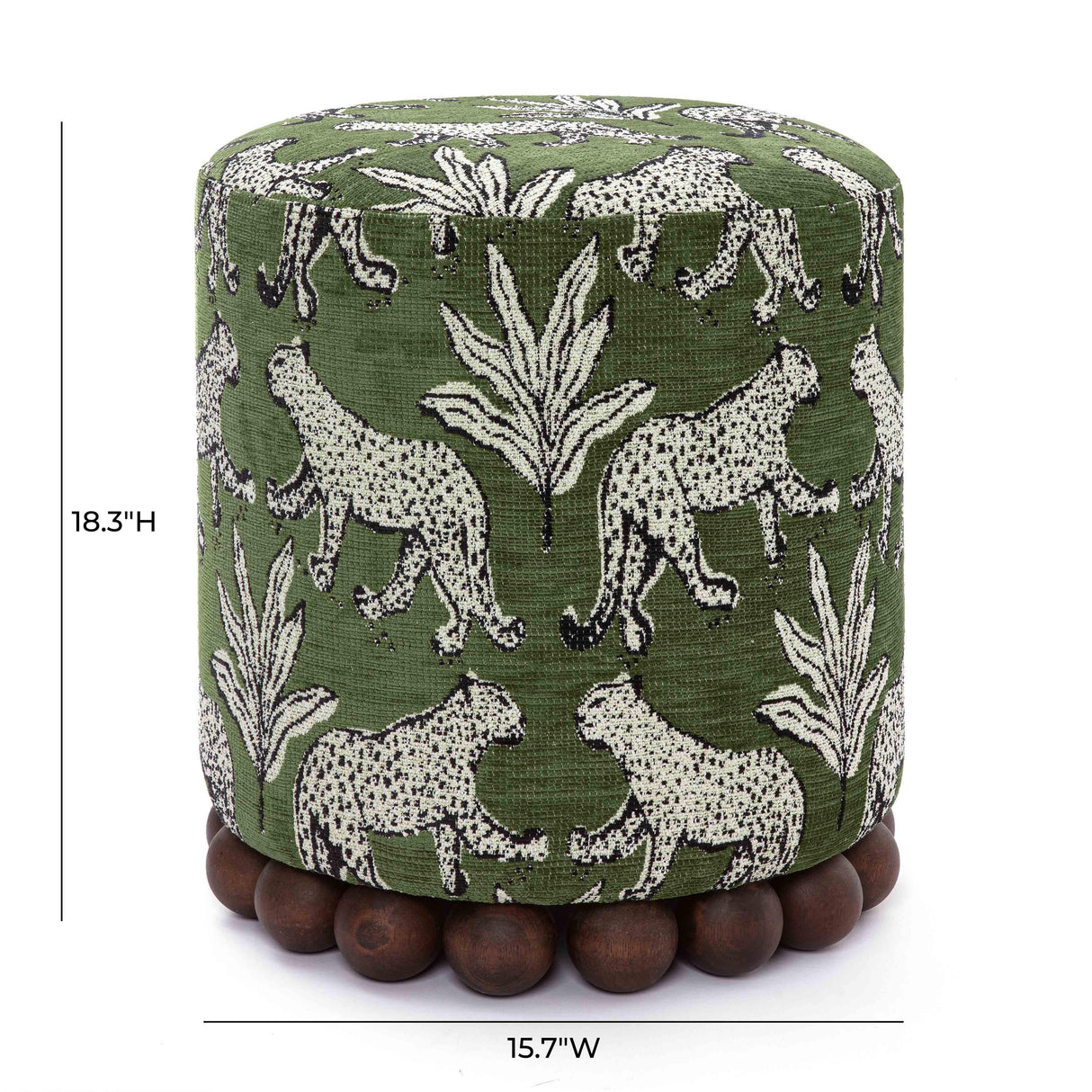 TOV Dex Olive Green Leopard Jacquard Ottoman