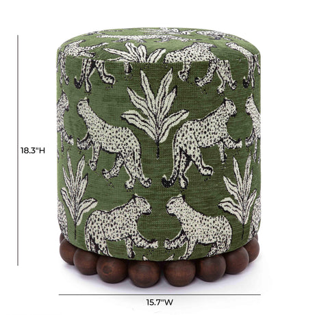 TOV Dex Olive Green Leopard Jacquard Ottoman