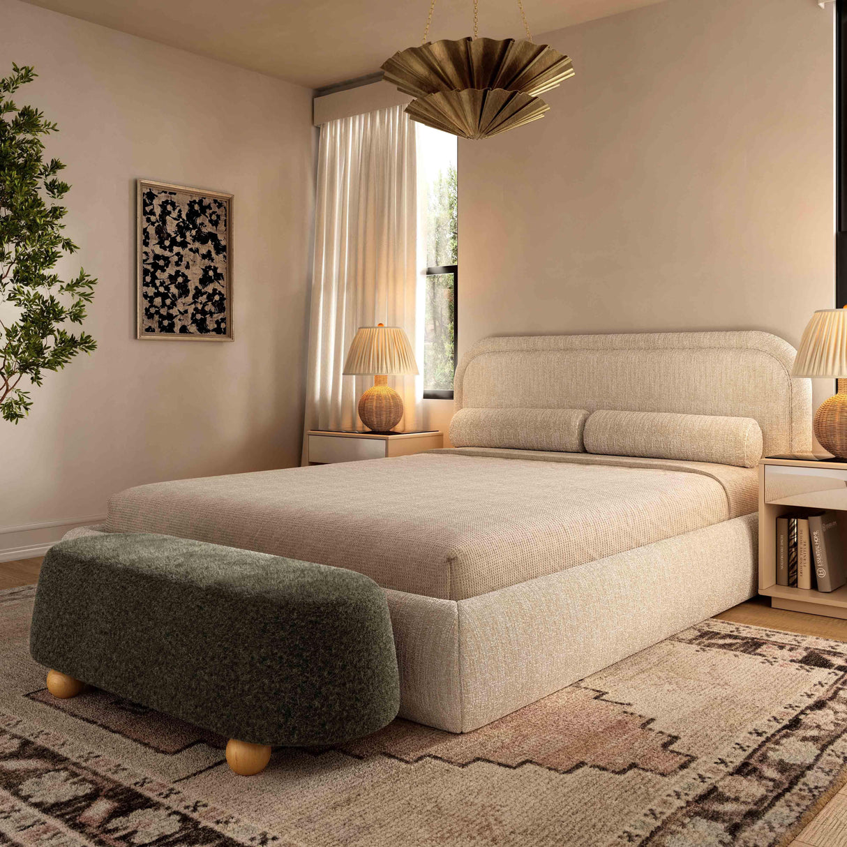 TOV Jaine Forest Green Loose Mohair Large Ottoman