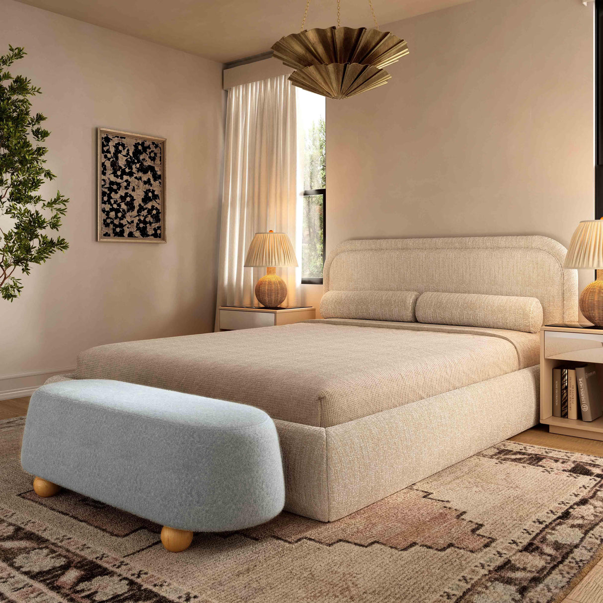 TOV Jaine Stone Grey Loose Mohair Large Ottoman