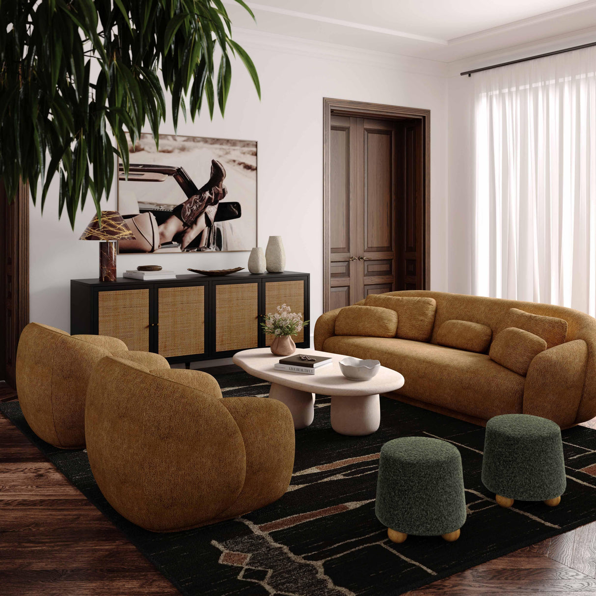 TOV Jaine Forest Green Loose Mohair Ottoman