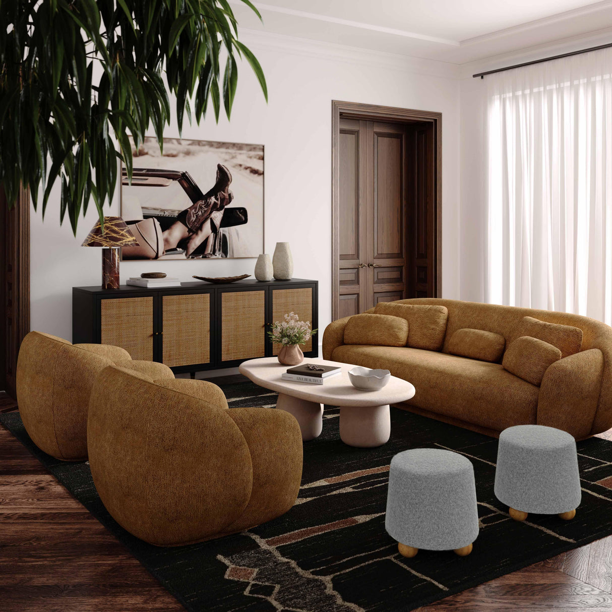 TOV Jaine Stone Grey Loose Mohair Ottoman