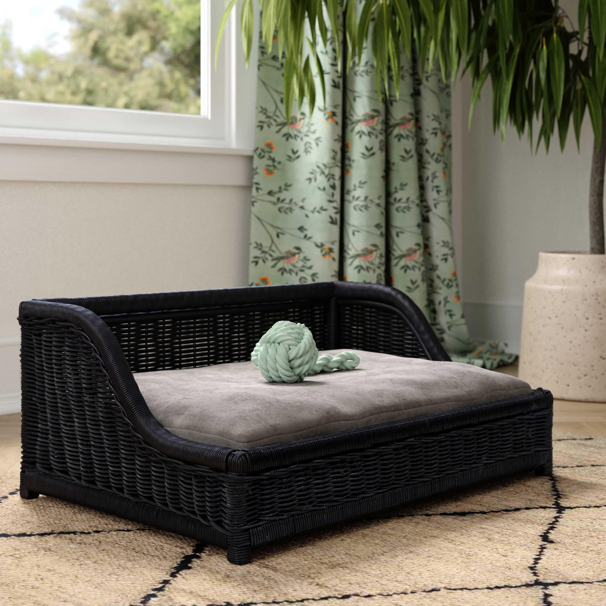 TOV Poppy Black Rattan Small Pet Bed