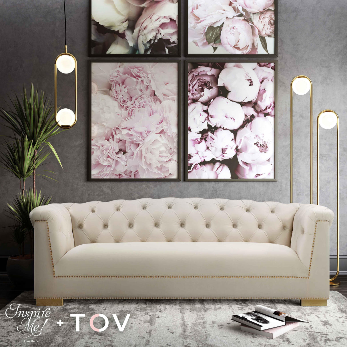 TOV Farah Cream Velvet Sofa