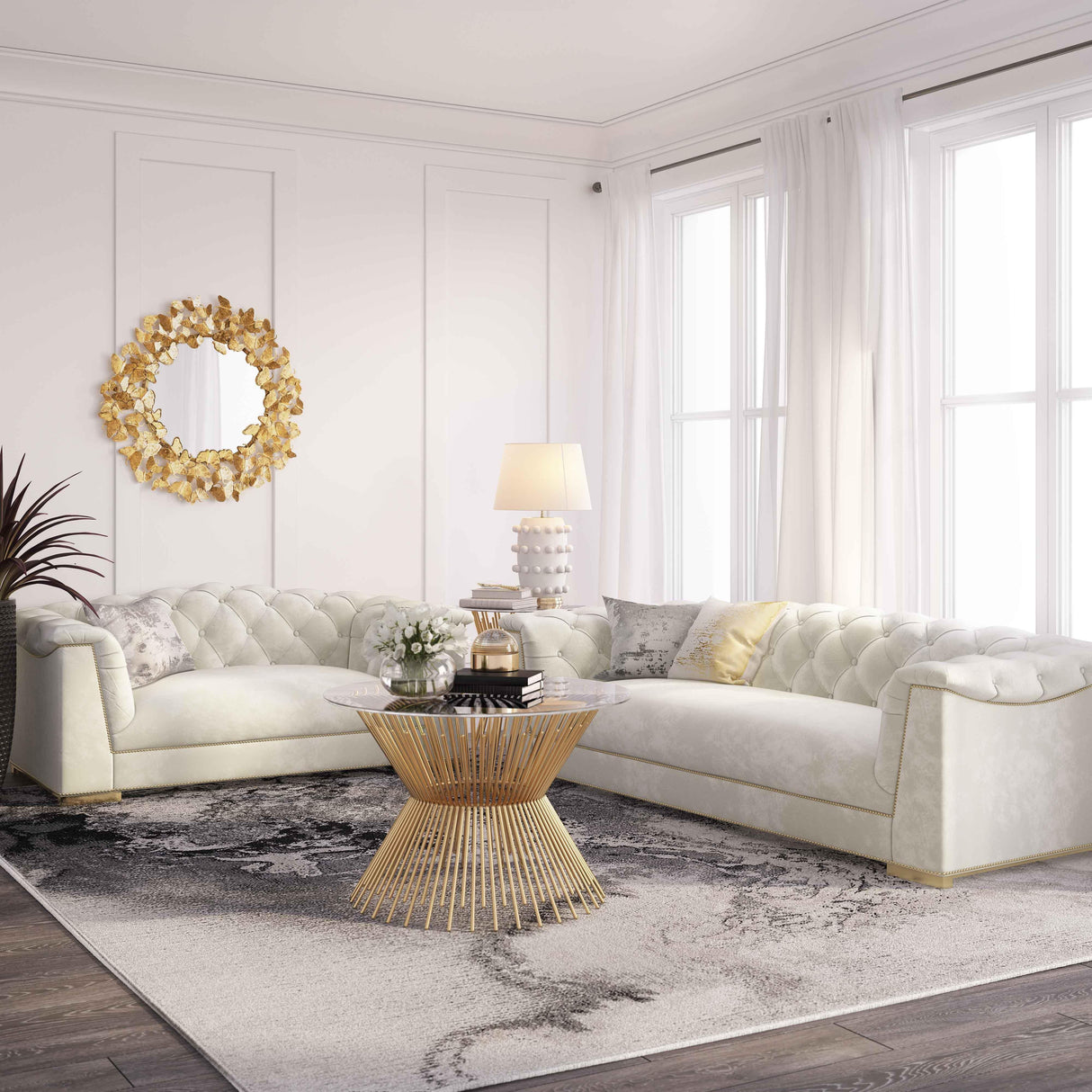 TOV Farah Cream Velvet Loveseat