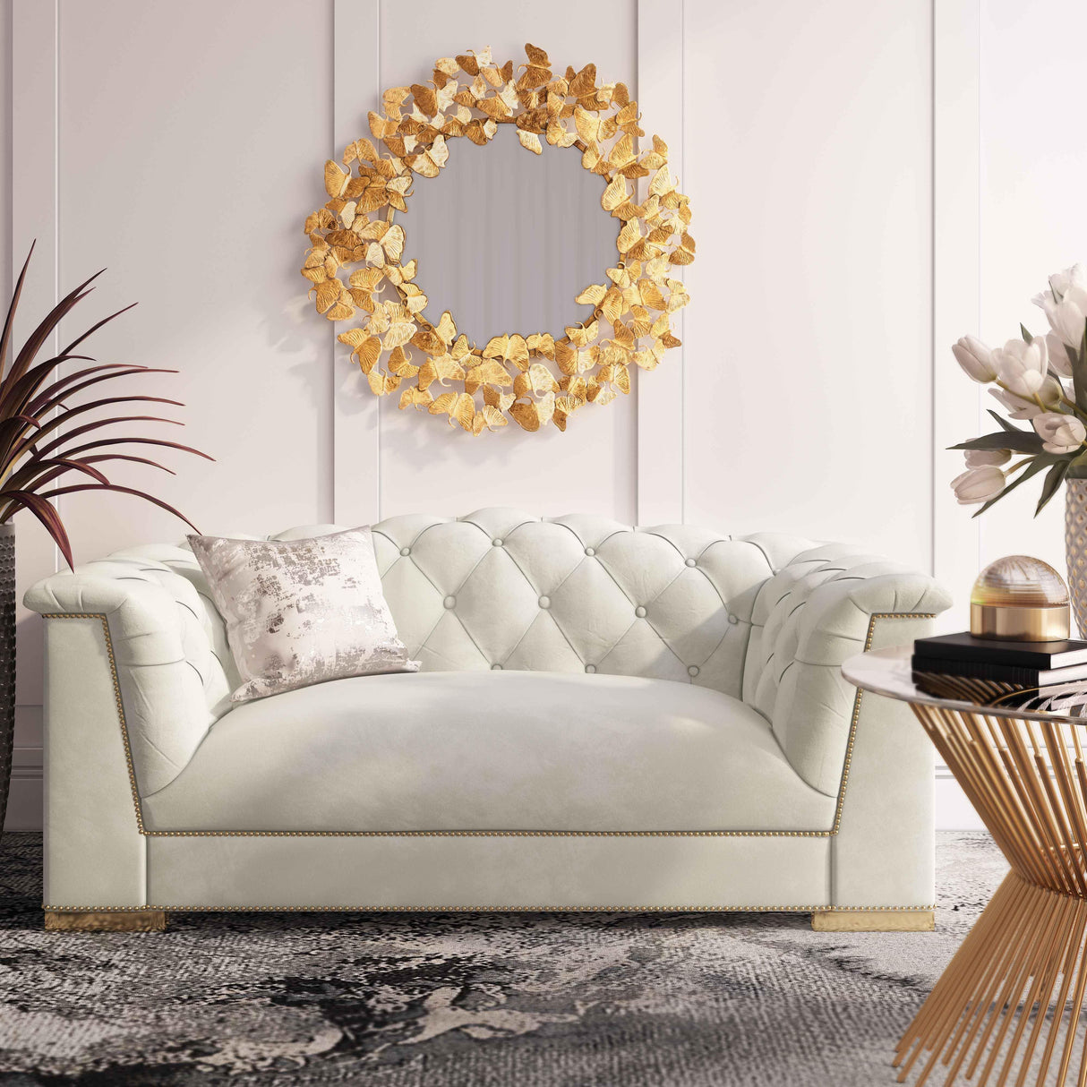 TOV Farah Cream Velvet Loveseat