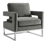 TOV Avery Grey Velvet Chair - Silver Frame