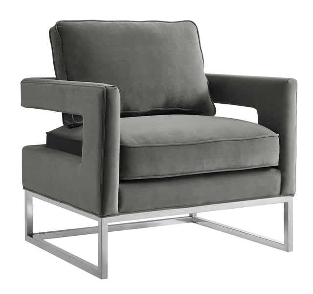 TOV Avery Grey Velvet Chair - Silver Frame