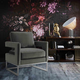 TOV Avery Grey Velvet Chair - Silver Frame
