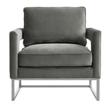 TOV Avery Grey Velvet Chair - Silver Frame