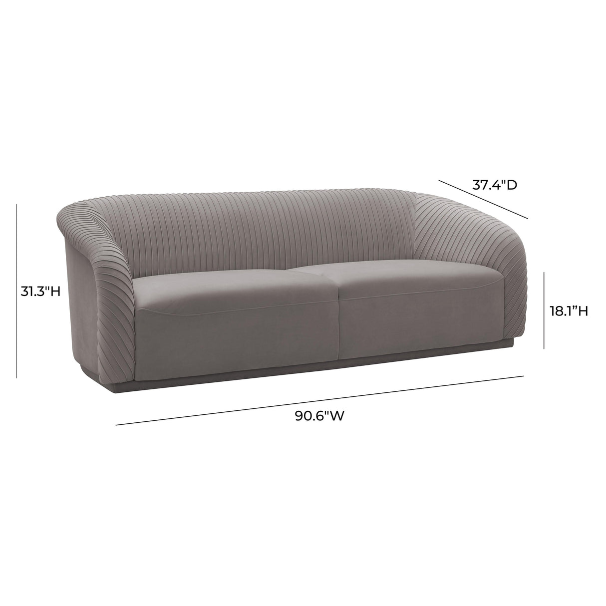 TOV Yara Pleated Grey Velvet Sofa