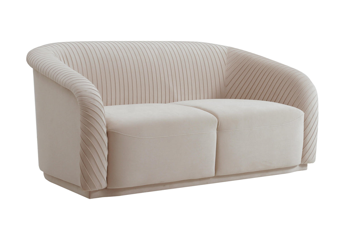 TOV Yara Pleated Beige Velvet Loveseat