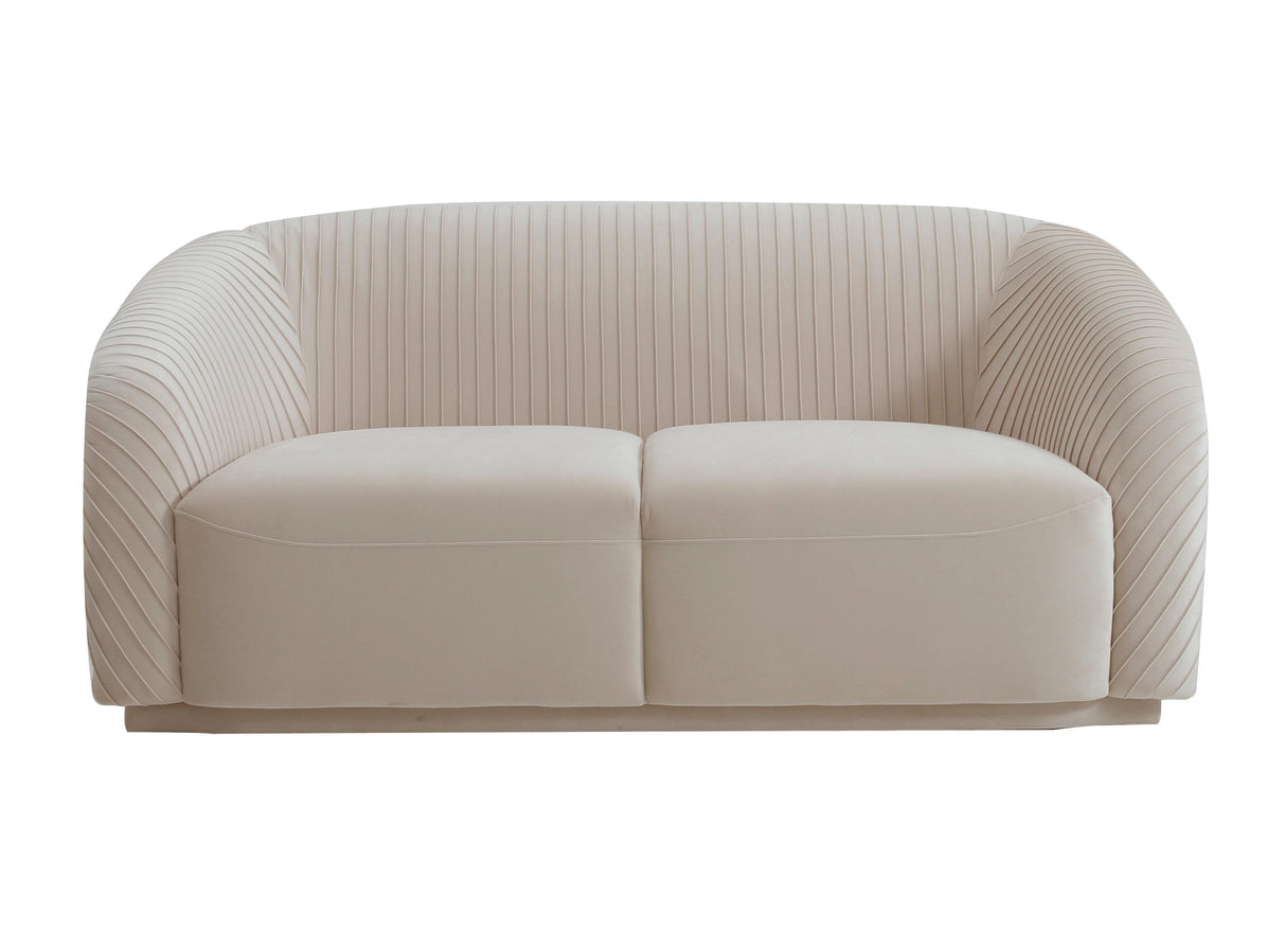 TOV Yara Pleated Beige Velvet Loveseat