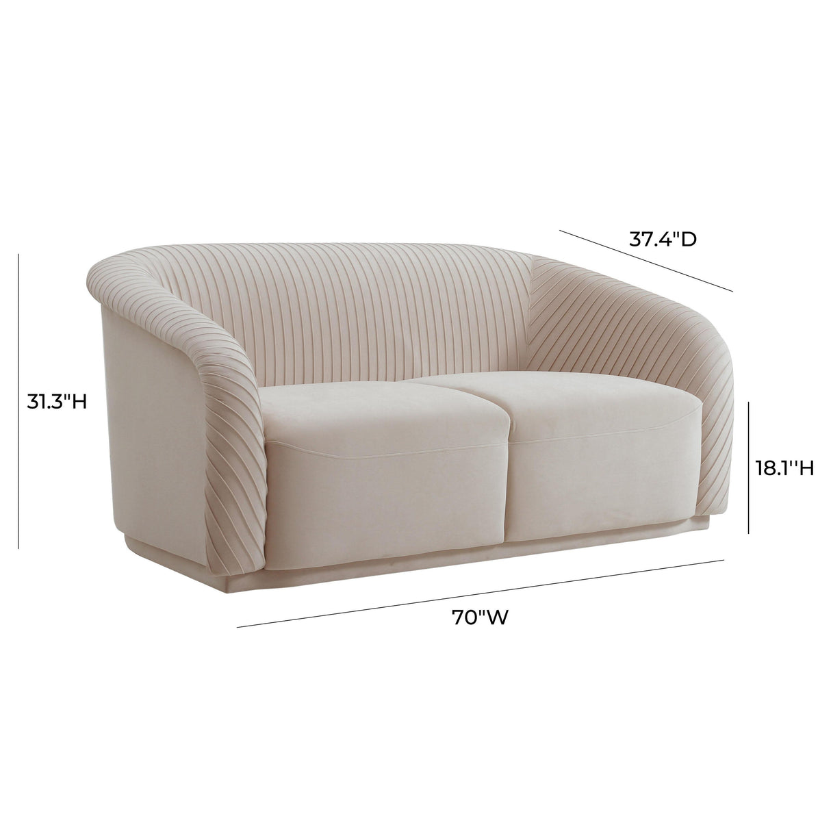 TOV Yara Pleated Beige Velvet Loveseat