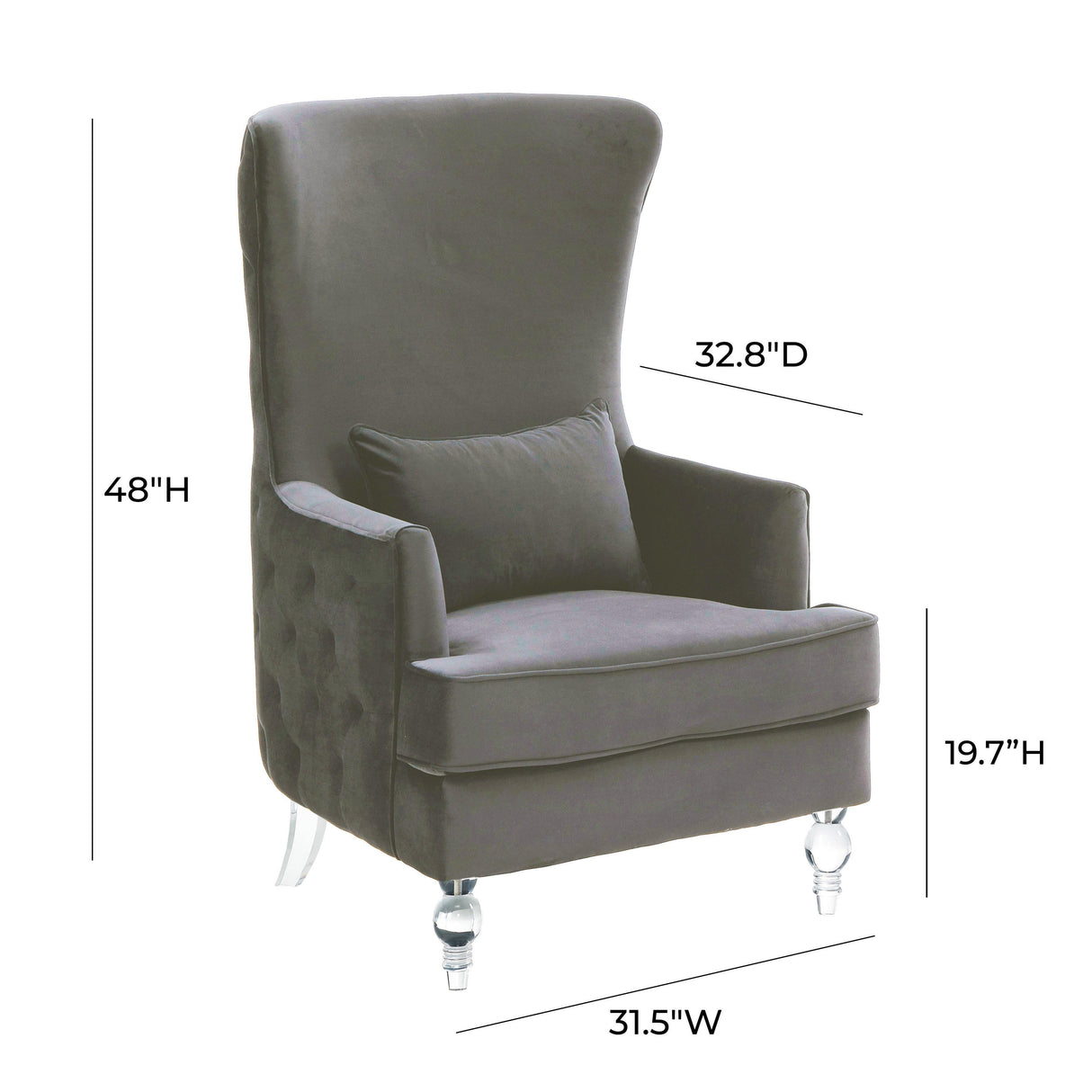 TOV Aubree Tall Chair with Acrylic Legs - Grey