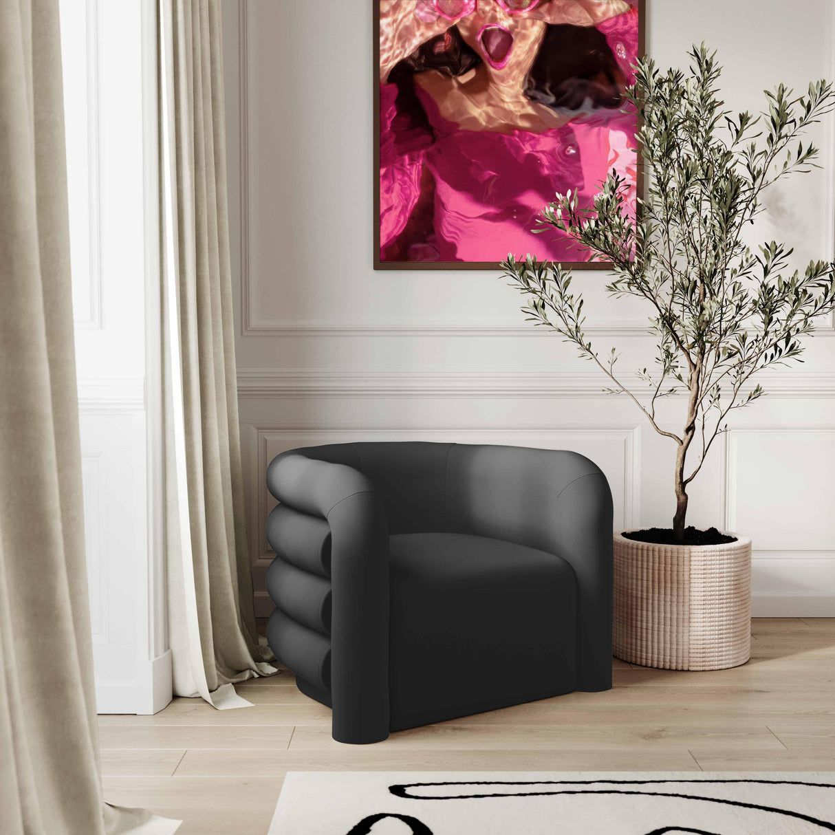 TOV Curves Black Velvet Lounge Chair