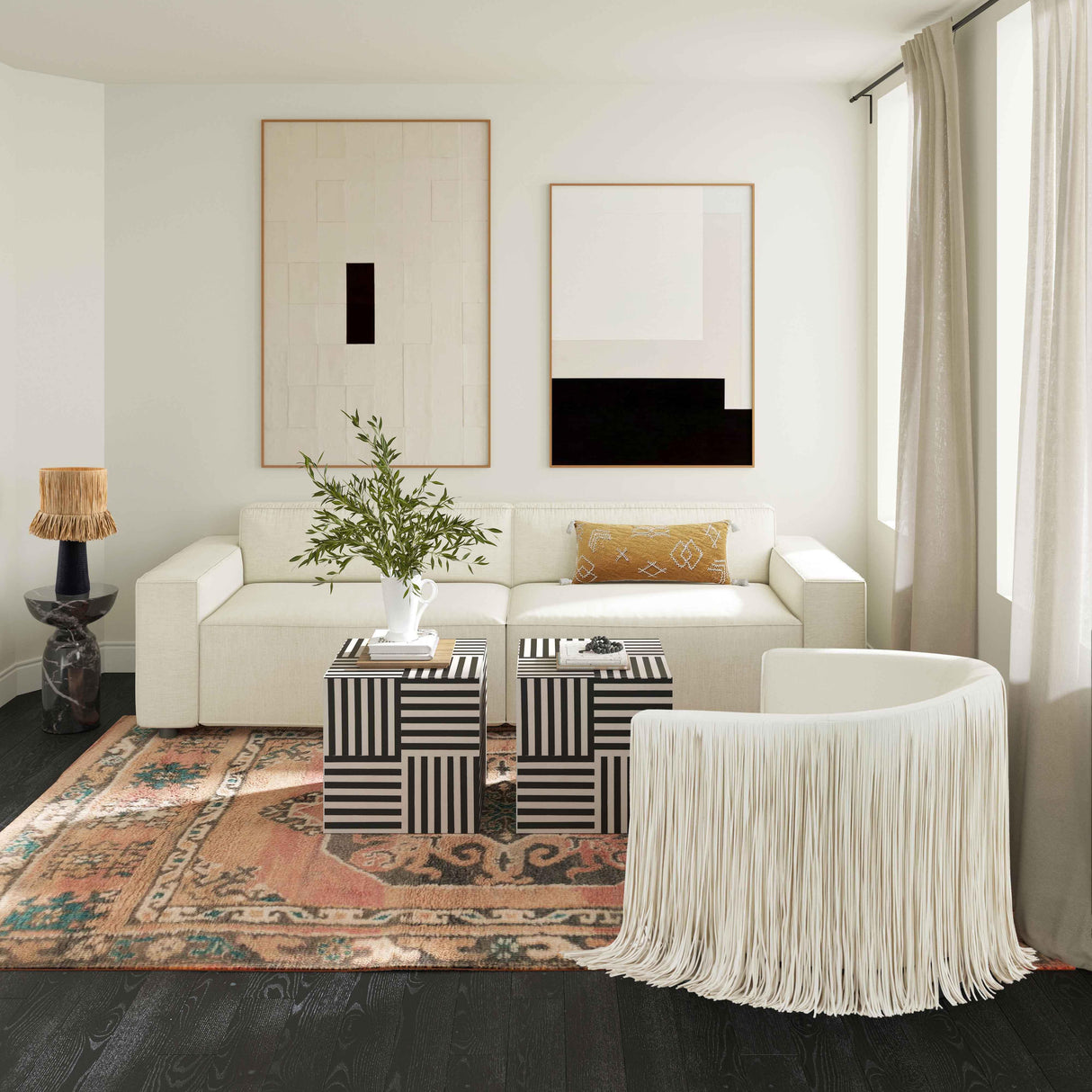 TOV Shag Me Ivory Performance Vegan Leather Swivel Chair