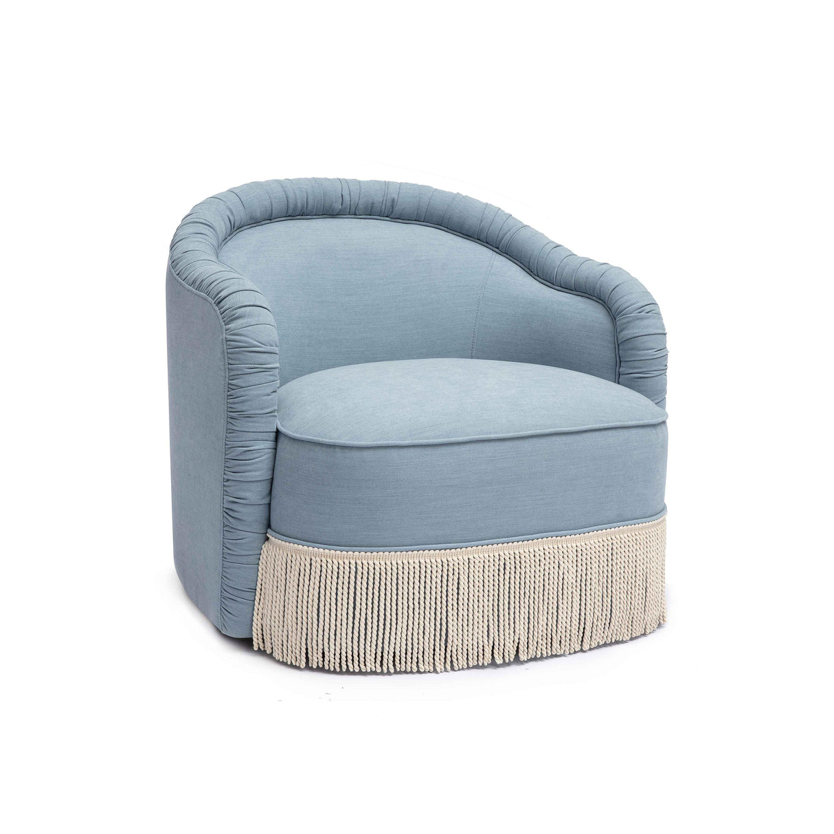 TOV Pamela Faded Blue Recycled Fabric Tassel Lounge Chair