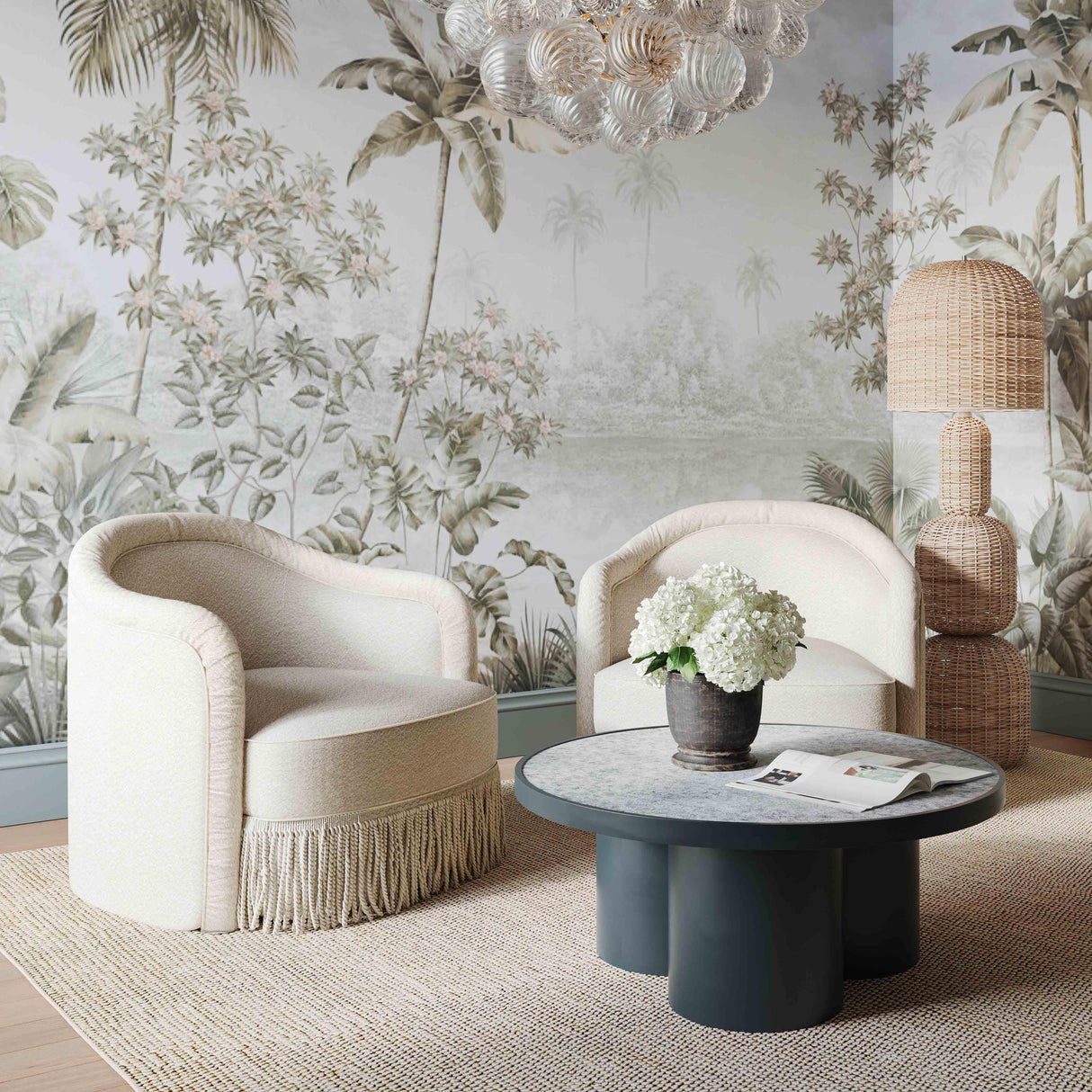 TOV Pamela Cream Boucle Tassel Lounge Chair