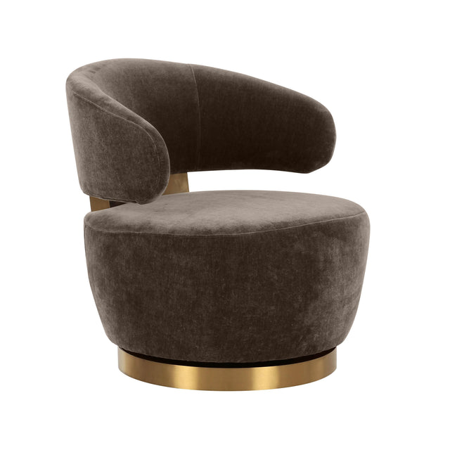 TOV Austin Chocolate Brown Recycled Fabric Swivel Chair
