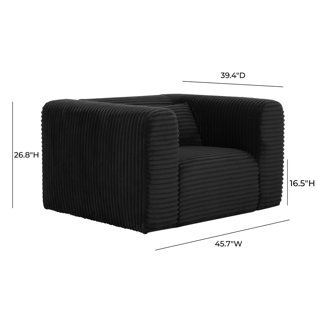 TOV Tarra Fluffy Oversized Black Corduroy Armchair