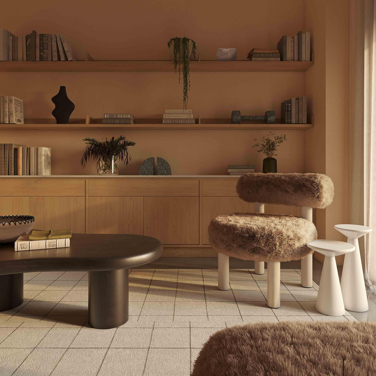 TOV Carmel Dark Taupe Vegan Shearling Accent Chair