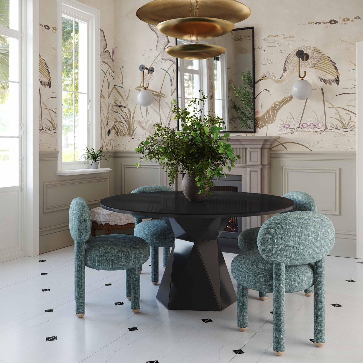 TOV Manu Teal Nubby Performance Fabric Side Chair