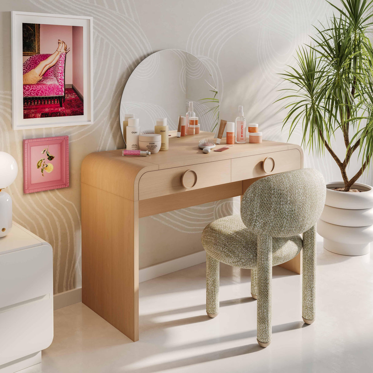 TOV Manu Beige Nubby Performance Fabric Side Chair