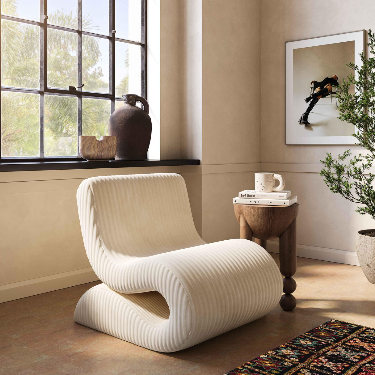 TOV Senna Cream Oversized Corduroy Accent Chair
