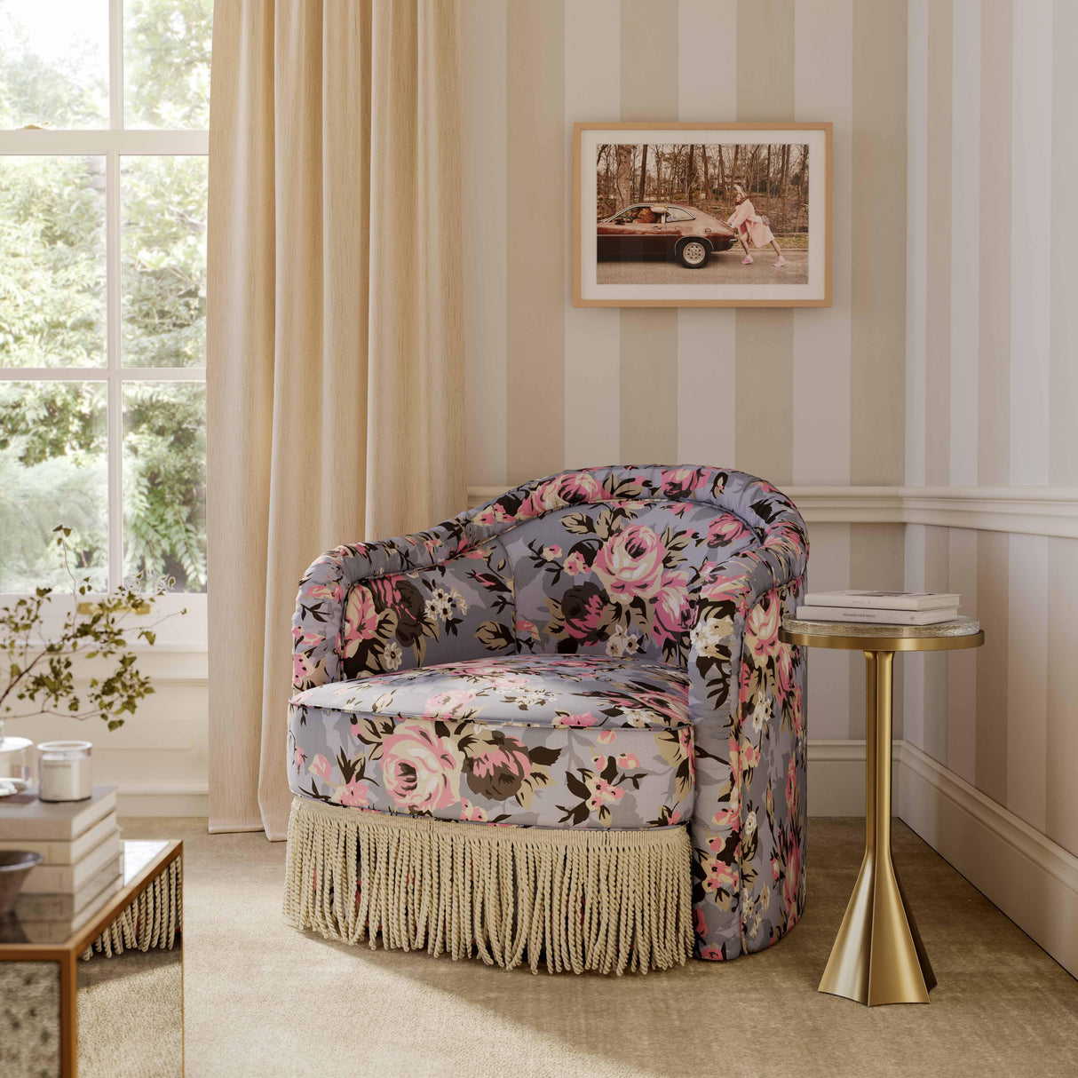 TOV Pamela Spring Floral Print Tasseled Lounge Chair