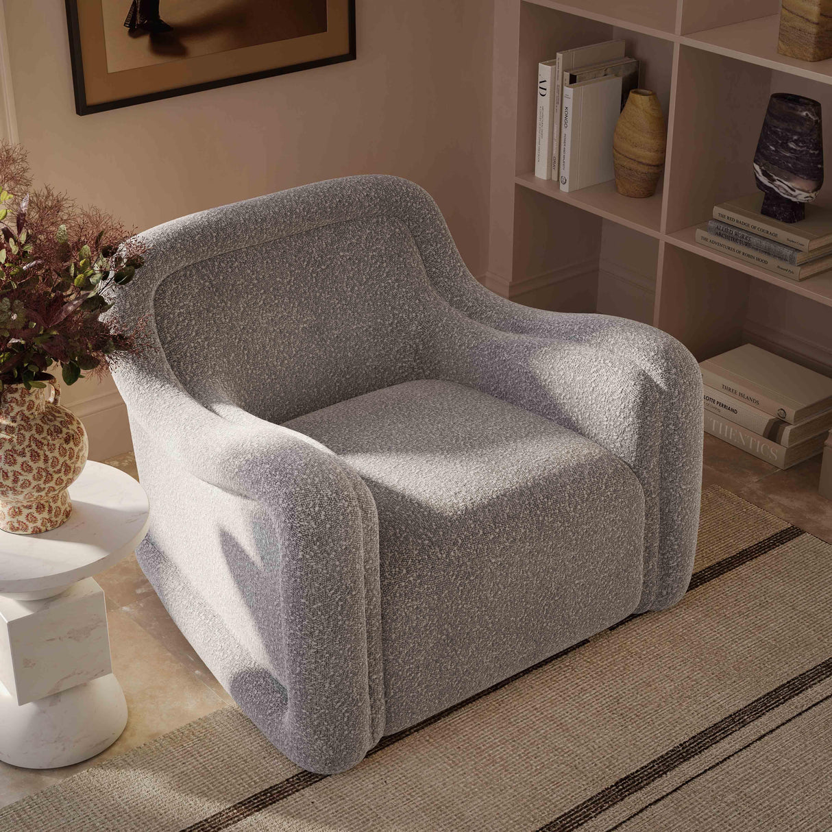 TOV Charli Grey Boucle Swivel Chair