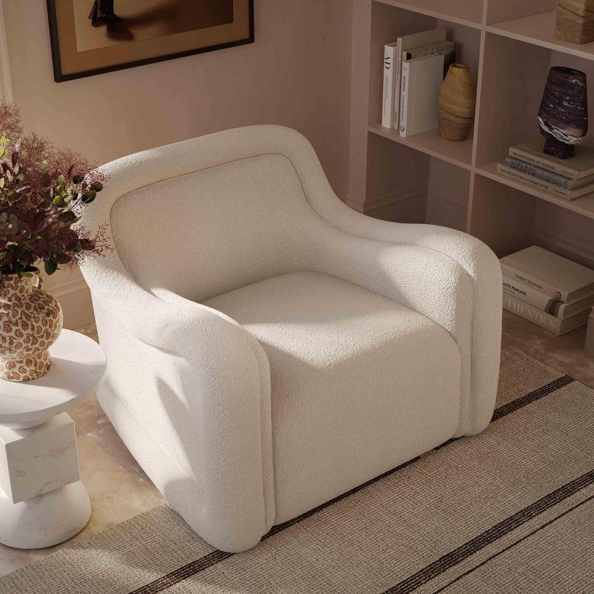 TOV Charli Cream Boucle Swivel Chair