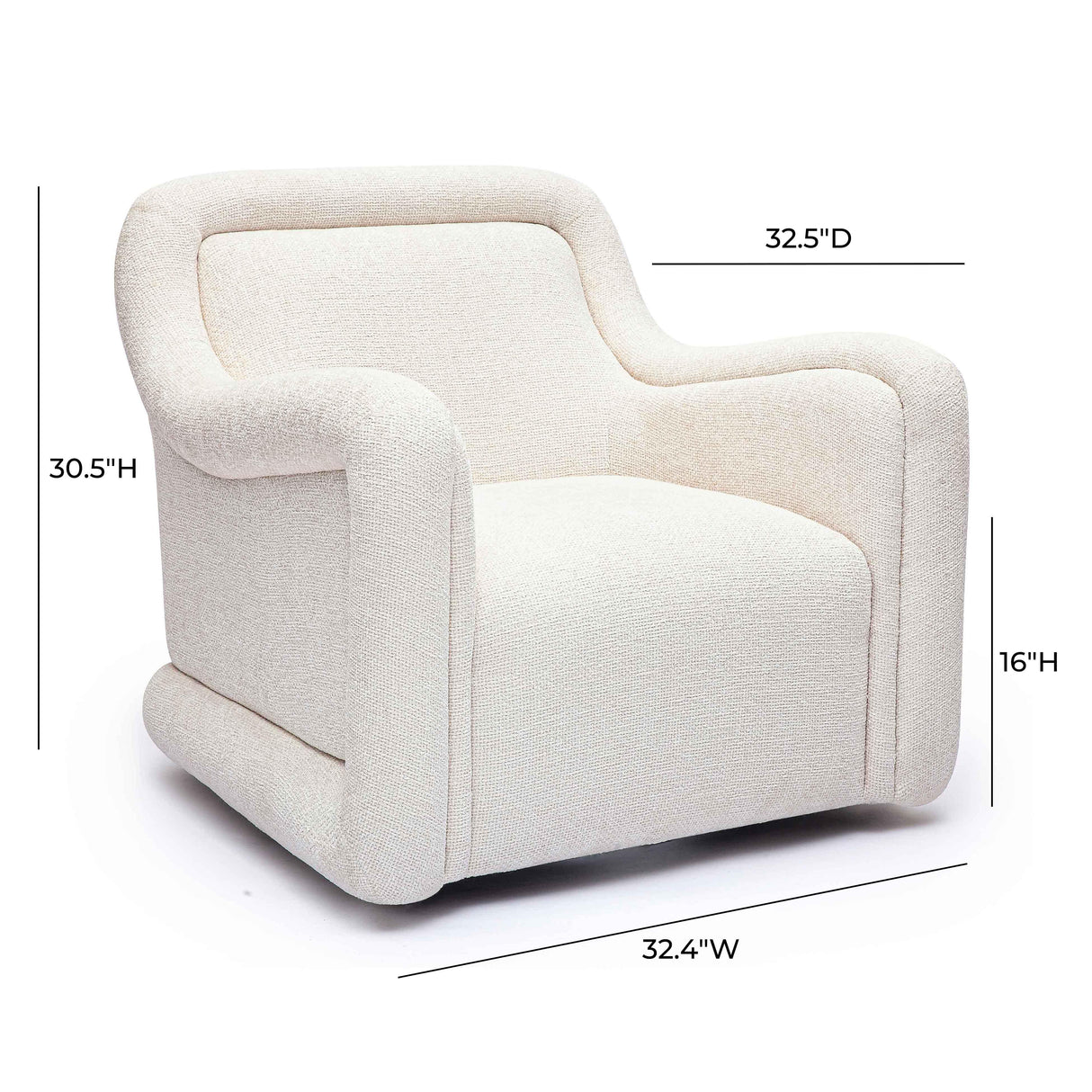 TOV Charli Cream Basketweave Chenille Swivel Chair