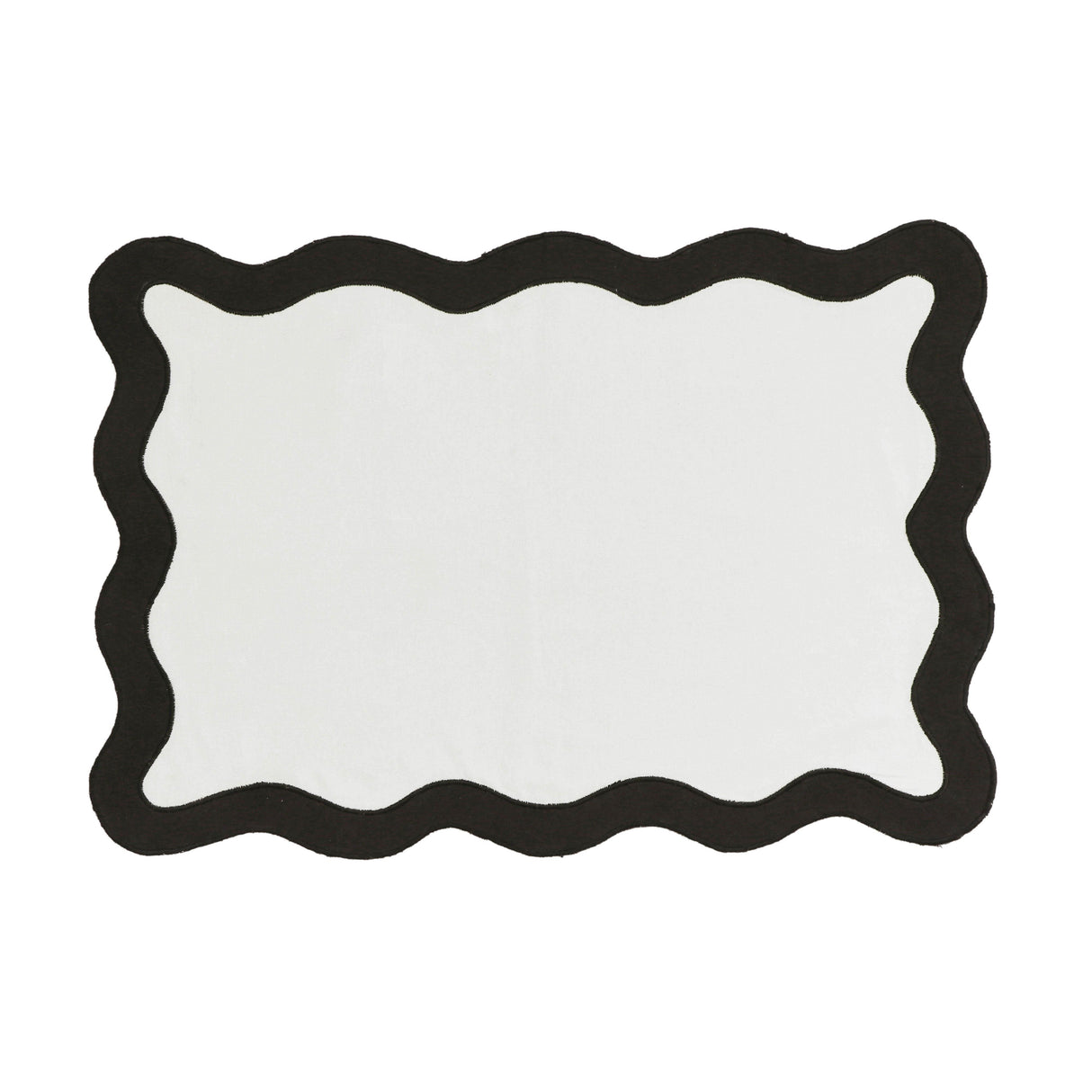 TOV Scalloped Edge Black and White Cotton Placemat - Set of 4