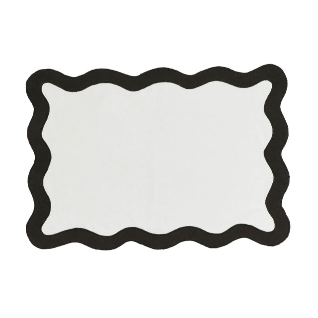 TOV Scalloped Edge Black and White Cotton Placemat - Set of 4