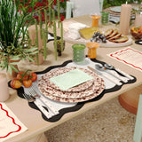 TOV Scalloped Edge Black and White Cotton Placemat - Set of 4