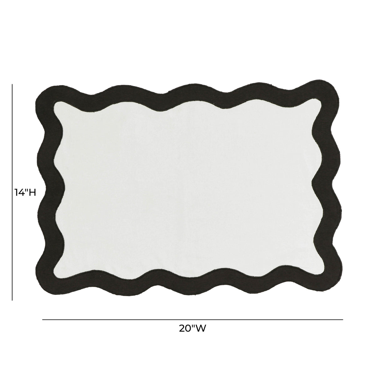 TOV Scalloped Edge Black and White Cotton Placemat - Set of 4