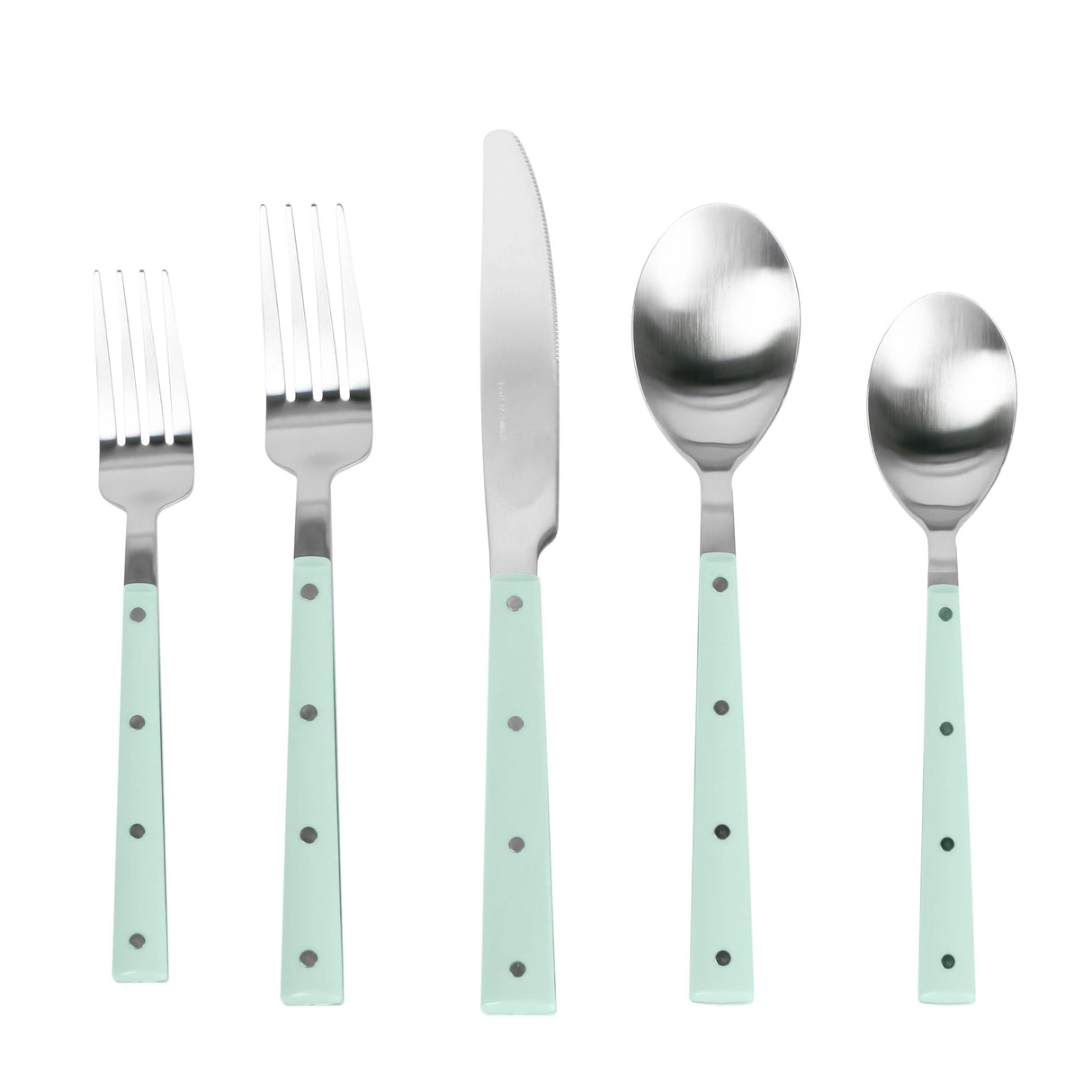 TOV Soline Mint and Stainless Steel Flatware - Set of 5 Pieces - Service for 1