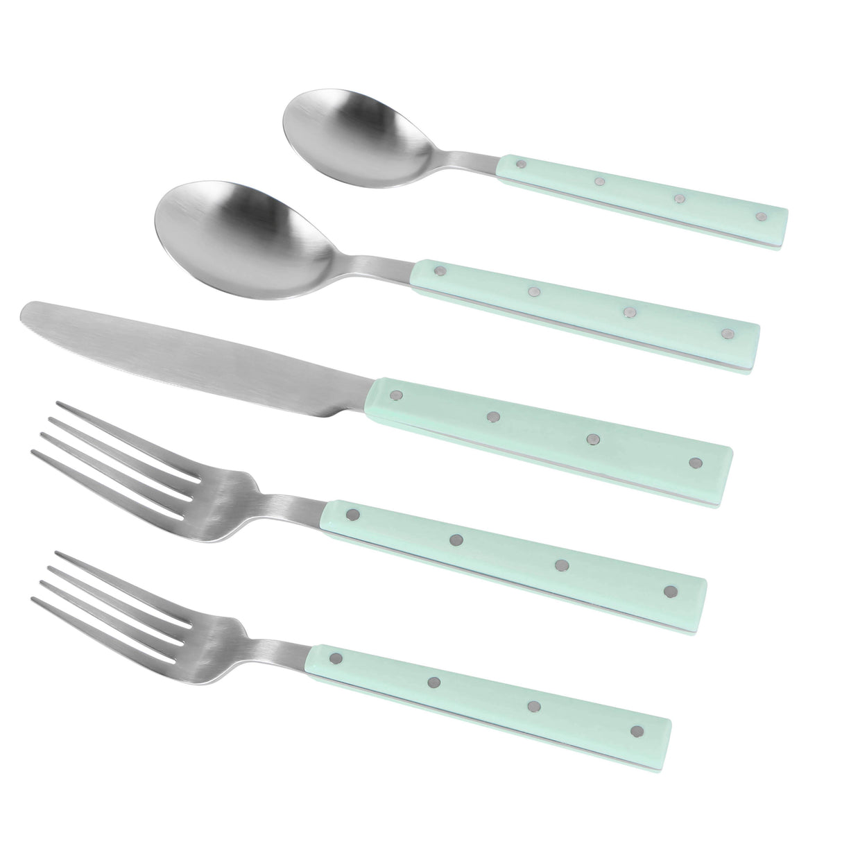 TOV Soline Mint and Stainless Steel Flatware - Set of 5 Pieces - Service for 1