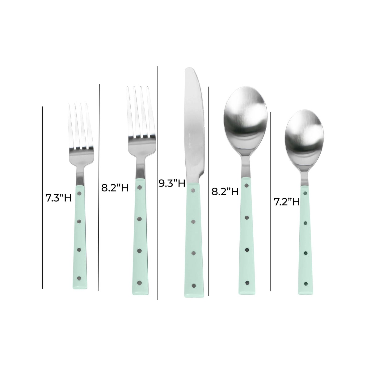 TOV Soline Mint and Stainless Steel Flatware - Set of 5 Pieces - Service for 1