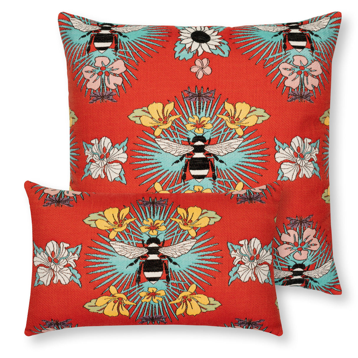 Elaine Smith Tropical Bee Red Red 22" x 22" Decorative Pillow