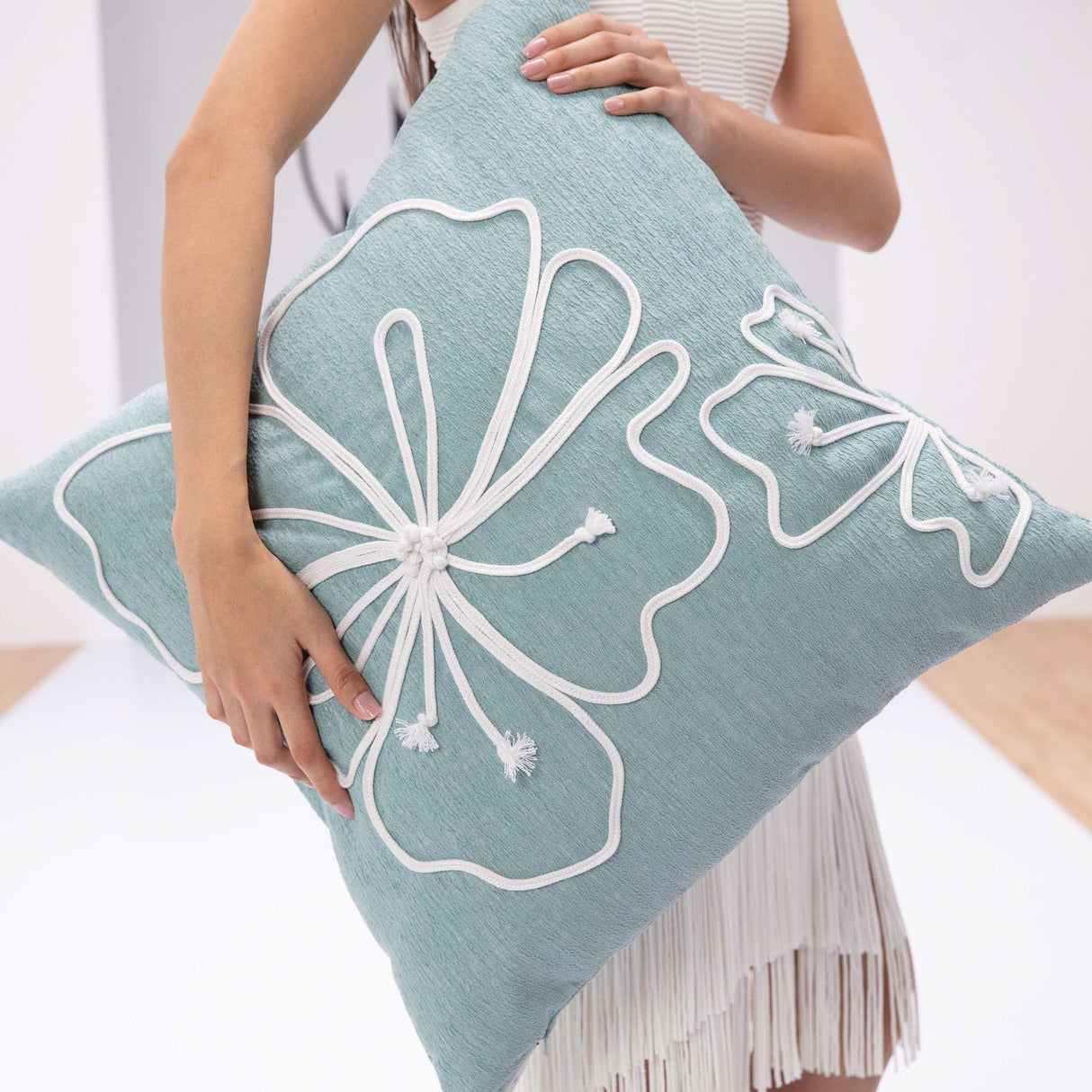 Elaine Smith Hibiscus Mist Light Blue 22"x22" Decorative Pillow