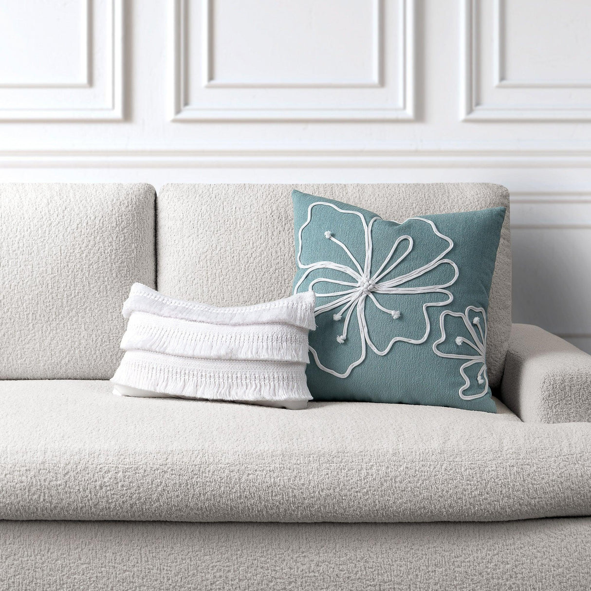 Elaine Smith Hibiscus Mist Light Blue 22"x22" Decorative Pillow